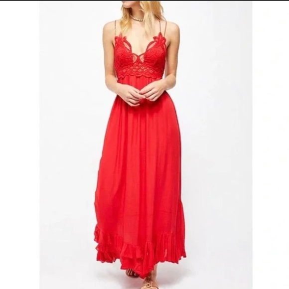 NWT Free People Adella Maxi Slip Dress In Red Size M - Picture 2 of 8